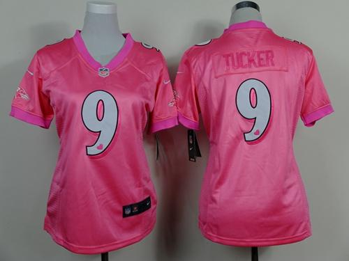 Ravens #9 Justin Tucker Pink Women's Be Luv'd Stitched New Elite Jersey