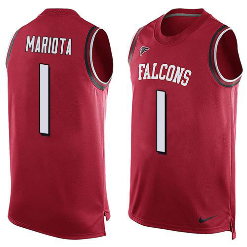 Falcons #1 Marcus Mariota Red Team Color Men's Stitched Limited Tank Top Jersey