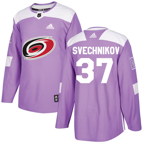 Adidas Carolina Hurricanes #37 Andrei Svechnikov Purple Authentic Fights Cancer Stitched Youth Jersey Youth