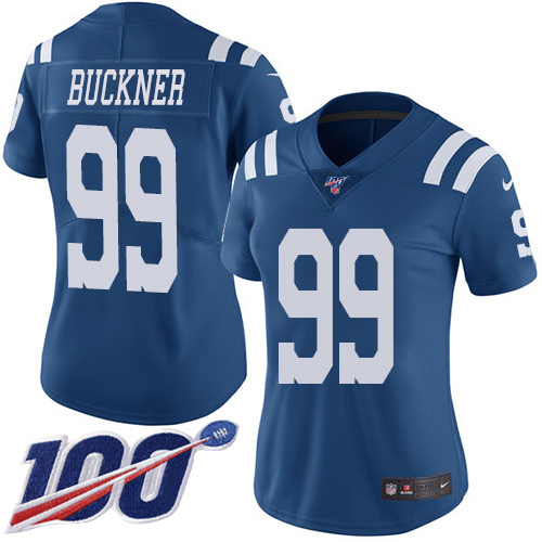Indianapolis Colts #99 DeForest Buckner Royal Blue Women's Stitched Limited Rush 100th Season Jersey Womens