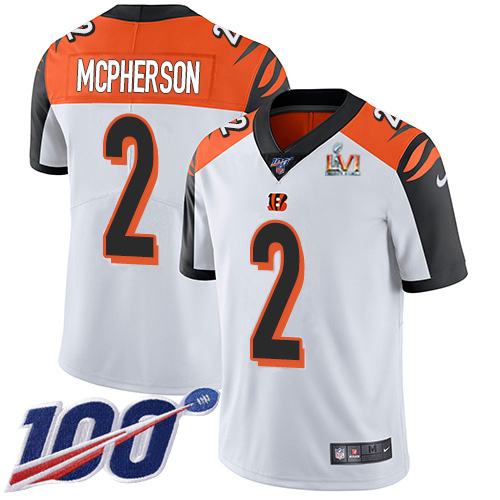 Bengals #2 Evan McPherson White Super Bowl LVI Patch Men's Stitched 100th Season Vapor Limited Jersey