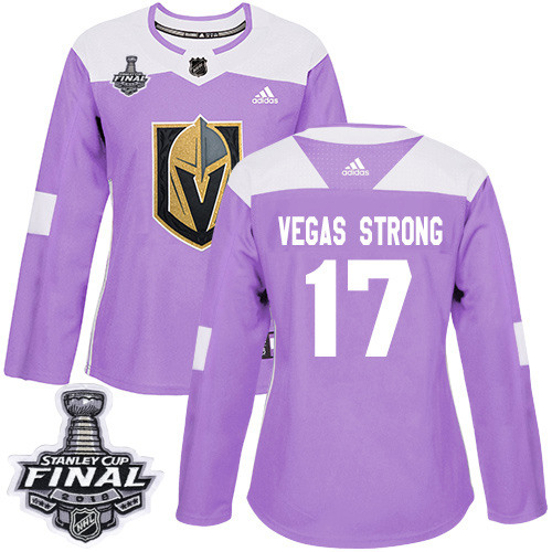 Adidas Golden Vegas Golden Knights #17 Vegas Strong Purple Authentic Fights Cancer 2018 Stanley Cup Final Women's Stitched Jersey Womens