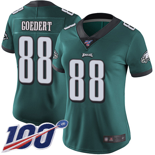 Eagles #88 Dallas Goedert Midnight Green Team Color Women's Stitched 100th Season Vapor Limited Jersey