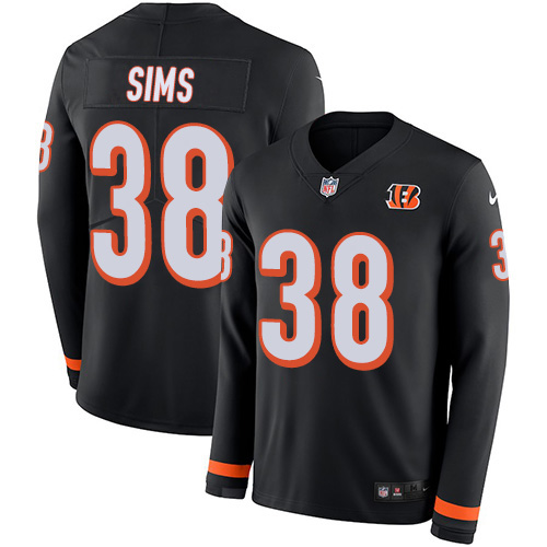 Cincinnati Bengals #38 LeShaun Sims Black Team Color Men's Stitched Limited Therma Long Sleeve Jersey Men's
