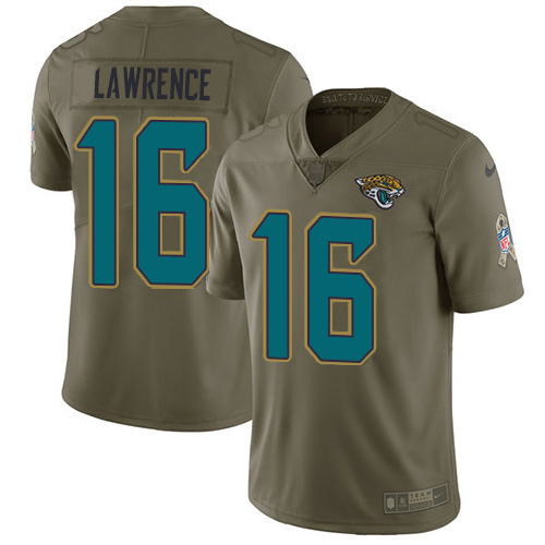 Jaguars #16 Trevor Lawrence Olive Men's Stitched Limited 2017 Salute To Service Jersey
