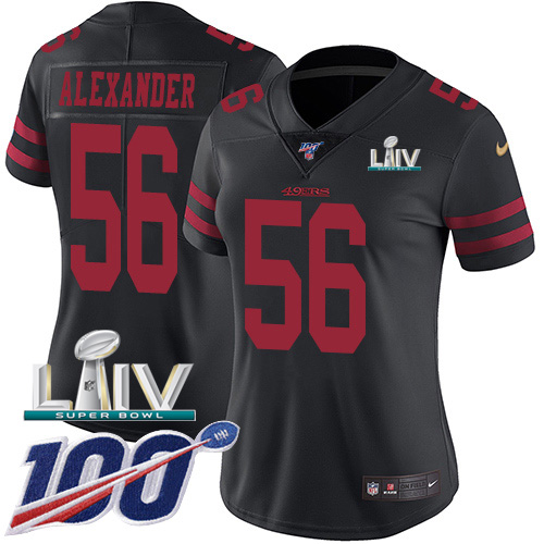 San Francisco 49ers #56 Kwon Alexander Black Super Bowl LIV 2020 Alternate Women's Stitched 100th Season Vapor Limited Jersey Womens
