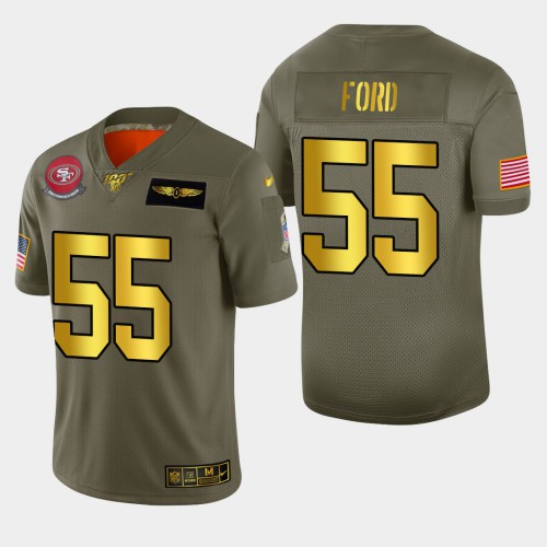 San Francisco 49ers #55 Dee Ford Men's Olive Gold 2019 Salute to Service 100 Limited Jersey Men's
