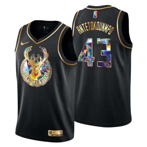 Milwaukee Milwaukee Bucks #43 Thanasis Antetokounmpo Mens Golden Edition Diamond Logo 2021/22 Swingman Jersey - Black Mens