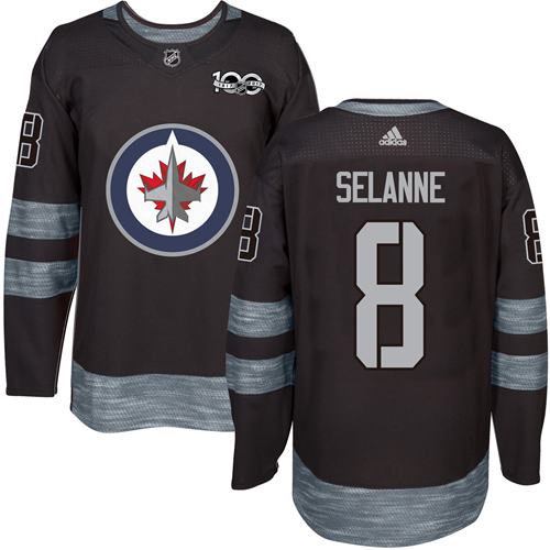 Adidas Winnipeg Jets #8 Teemu Selanne Black 1917-2017 100th Anniversary Stitched Jersey Men's