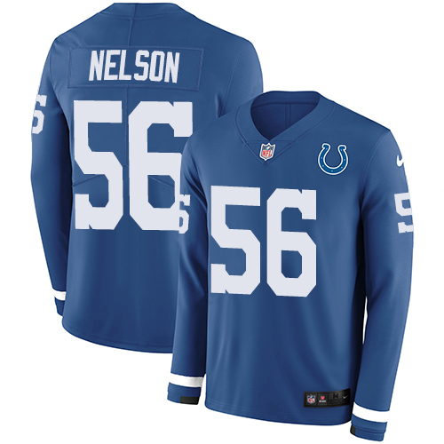 Colts #56 Quenton Nelson Royal Blue Team Color Men's Stitched Limited Therma Long Sleeve Jersey