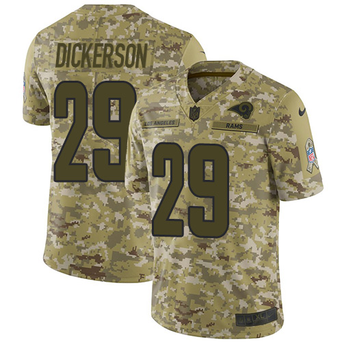 Rams #29 Eric Dickerson Camo Youth Stitched Limited 2018 Salute To Service Jersey