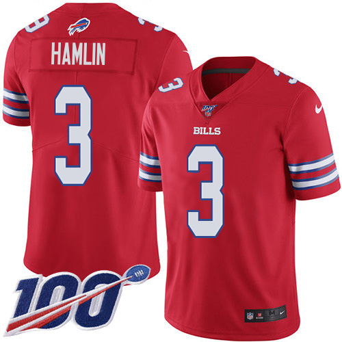 Bills #3 Damar Hamlin Red Men's Stitched Limited Rush 100th Season Jersey