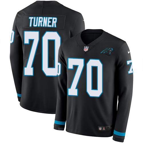 Carolina Panthers #70 Trai Turner Black Team Color Men's Stitched Limited Therma Long Sleeve Jersey Men's