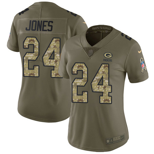 Green Bay Packers #24 Josh Jones Olive/Camo Women's Stitched Limited 2017 Salute to Service Jersey Womens