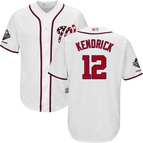 Washington Nationals #12 Howie Kendrick White Cool Base 2019 World Series Champions Stitched Jersey Men's