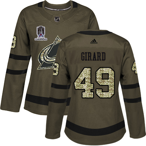 Adidas Colorado Avalanche #49 Samuel Girard Green Women's 2022 Stanley Cup Champions Salute To Service Stitched Jersey Womens
