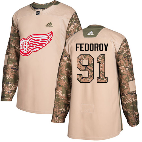 Adidas Detroit Red Wings #91 Sergei Fedorov Camo Authentic 2017 Veterans Day Stitched Jersey Men's