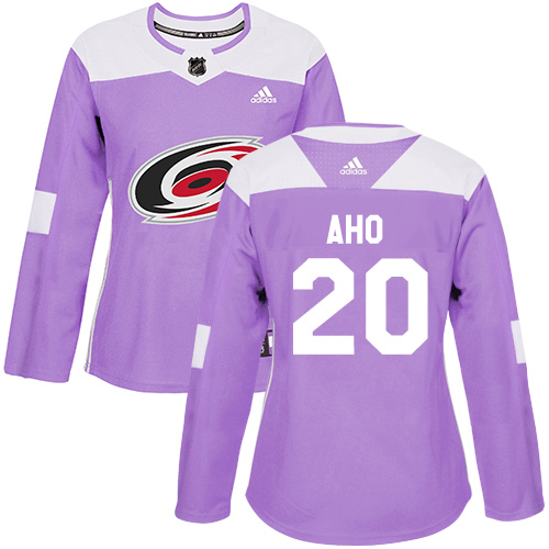 Adidas Carolina Hurricanes #20 Sebastian Aho Purple Authentic Fights Cancer Women's Stitched Jersey Womens