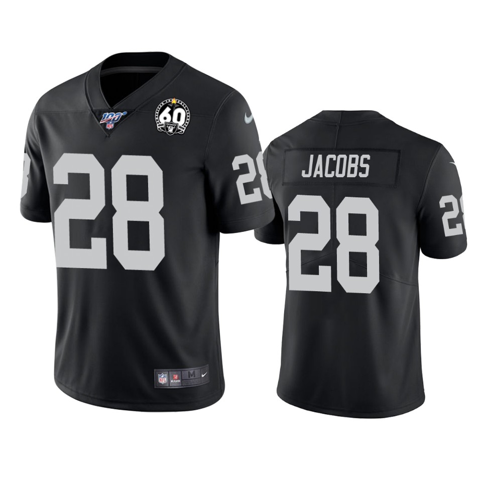 Raiders #28 Josh Jacobs Black 60th Anniversary Vapor Limited Stitched 100th Season Jersey