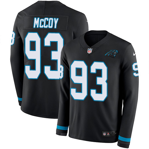 Carolina Panthers #93 Gerald McCoy Black Team Color Men's Stitched Limited Therma Long Sleeve Jersey Men's