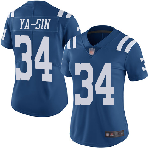 Indianapolis Colts #34 Rock Ya-Sin Royal Blue Women's Stitched Limited Rush Jersey Womens