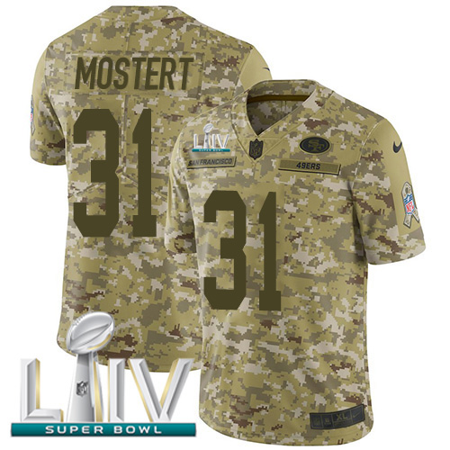 San Francisco 49ers #31 Raheem Mostert Camo Super Bowl LIV 2020 Men's Stitched Limited 2018 Salute To Service Jersey Men's