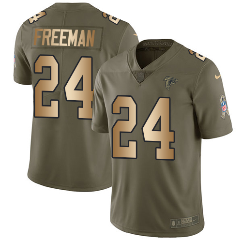 Atlanta Falcons #24 Devonta Freeman Olive/Gold Men's Stitched Limited 2017 Salute To Service Jersey Men's