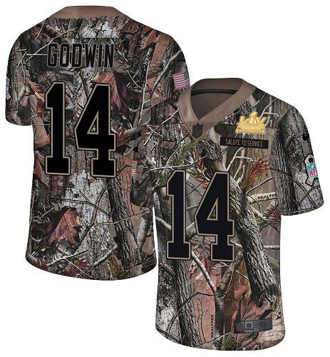 Buccaneers #14 Chris Godwin Camo Youth Super Bowl LV Champions Patch Stitched Limited Rush Realtree Jersey