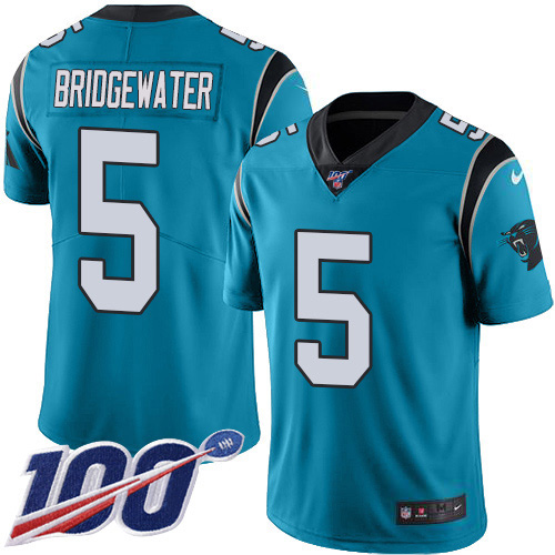 Carolina Panthers #5 Teddy Bridgewater Blue Men's Stitched Limited Rush 100th Season Jersey Men's