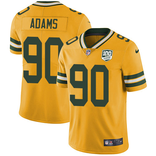 Green Bay Packers #90 Montravius Adams Yellow Men's 100th Season Stitched Limited Rush Jersey Men's