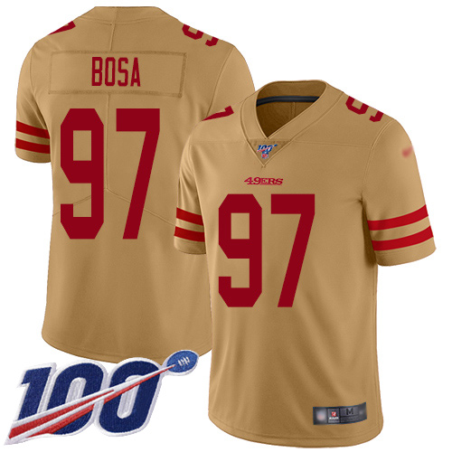 49ers #97 Nick Bosa Gold Youth Stitched Limited Inverted Legend 100th Season Jersey