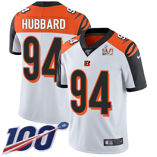 Bengals #94 Sam Hubbard White Super Bowl LVI Patch Youth Stitched 100th Season Vapor Limited Jersey