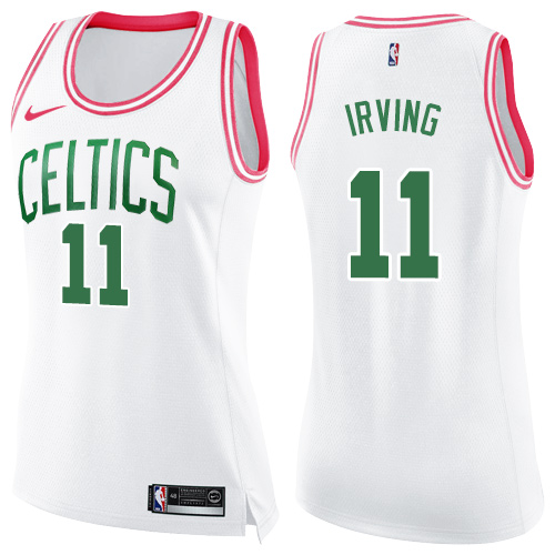 Boston Celtics #11 Kyrie Irving White/Pink Womens Swingman Fashion Jersey Womens