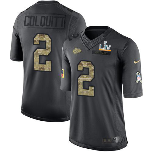 Kansas City Chiefs #2 Dustin Colquitt Black Men's Super Bowl LV Bound Stitched Limited 2016 Salute to Service Jersey Men's