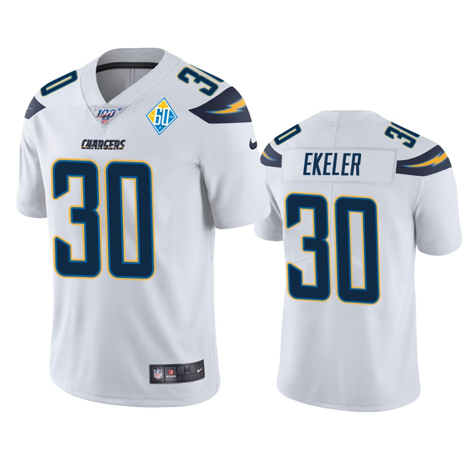 Los Angeles Chargers #30 Austin Ekeler White 60th Anniversary Vapor Limited Jersey