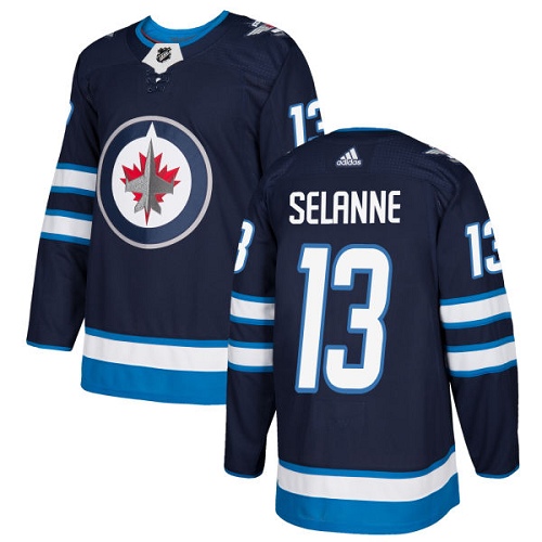 Adidas Winnipeg Jets #13 Teemu Selanne Navy Blue Home Authentic Stitched Jersey Men's