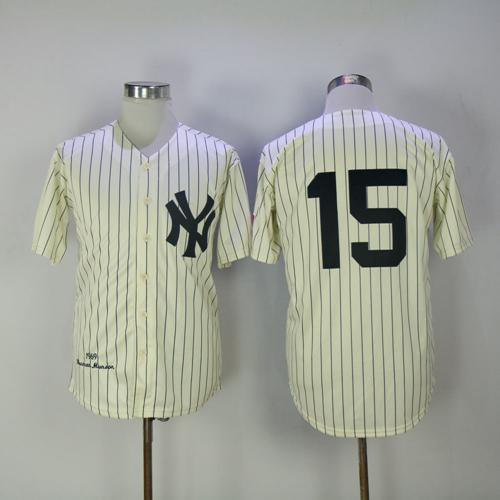 Mitchell And Ness 1969 New York Yankees #15 Thurman Munson Cream Throwback Stitched Jersey Men's
