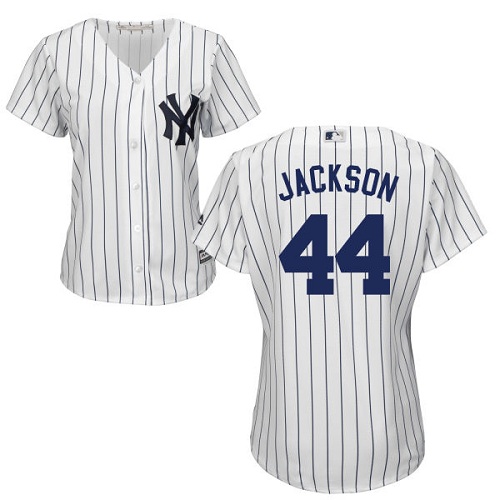 New York Yankees #44 Reggie Jackson White Strip Home Women's Stitched Jersey Womens