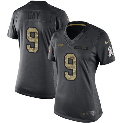 Tampa Bay Buccaneers #9 Matt Gay Black Women's Stitched Limited 2016 Salute to Service Jersey Womens