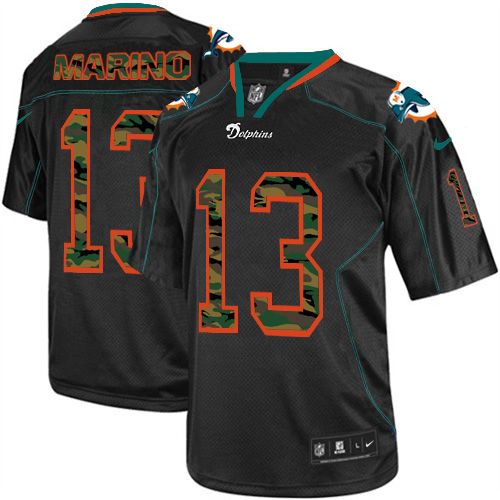 Dolphins #13 Dan Marino Black Men's Stitched Elite Camo Fashion Jersey