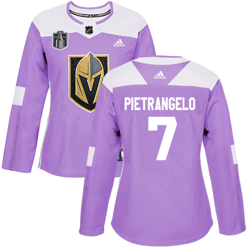 Adidas Golden Knights #7 Alex Pietrangelo Purple 2023 Stanley Cup Final Patch Authentic Fights Cancer Women's Stitched Jersey