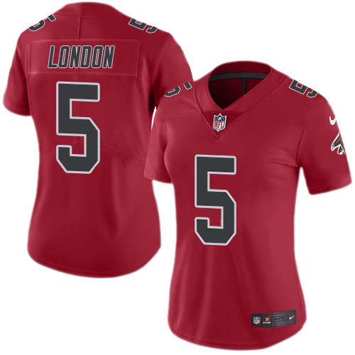 Falcons #5 Drake London Red Stitched Women's Limited Rush Jersey