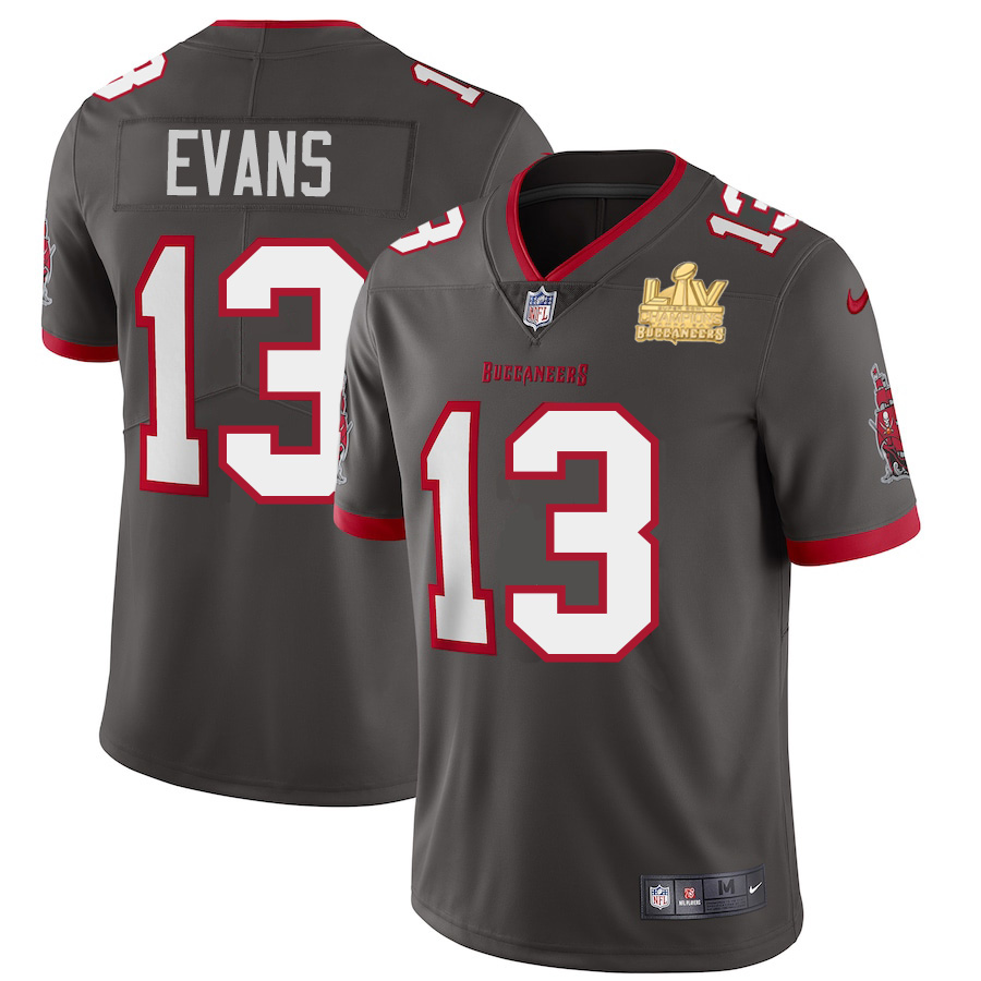 Tampa Bay Buccaneers #13 Mike Evans Men's Super Bowl LV Champions Patch Pewter Alternate Vapor Limited Jersey