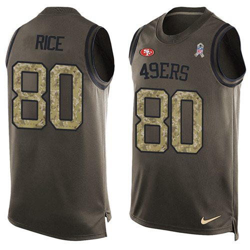 49ers #80 Jerry Rice Green Men's Stitched Limited Salute To Service Tank Top Jersey