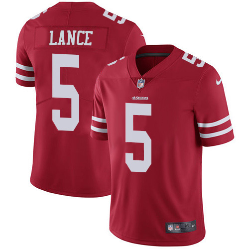 San Francisco 49ers #5 Trey Lance Red Team Color Men's Stitched Vapor Untouchable Limited Jersey