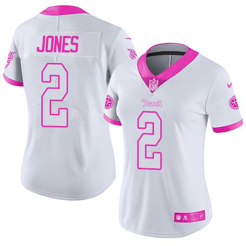 Tennessee Titans #2 Julio Jones White/Pink Women's Stitched Limited Rush Fashion Jersey Womens