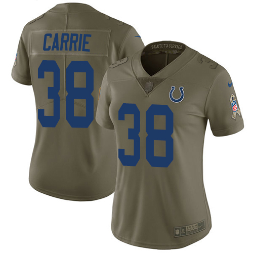 Indianapolis Colts #38 T.J. Carrie Olive Women's Stitched Limited 2017 Salute To Service Jersey Womens