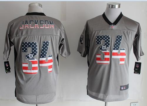 Raiders #34 Bo Jackson Grey Men's Stitched Elite USA Flag Fashion Jersey