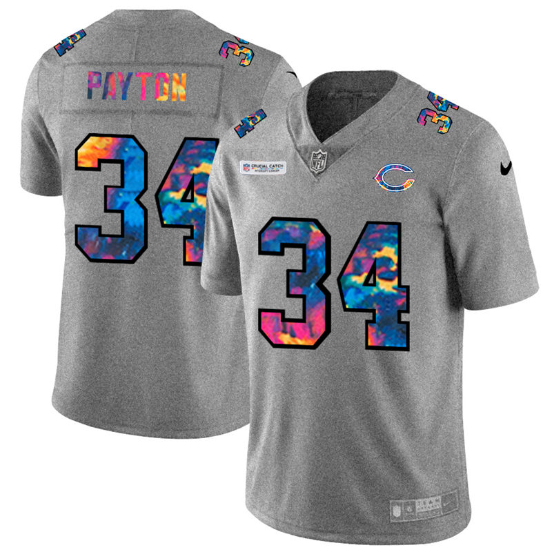 Chicago Bears #34 Walter Payton Men's Multi-Color 2020 Crucial Catch Jersey Greyheather