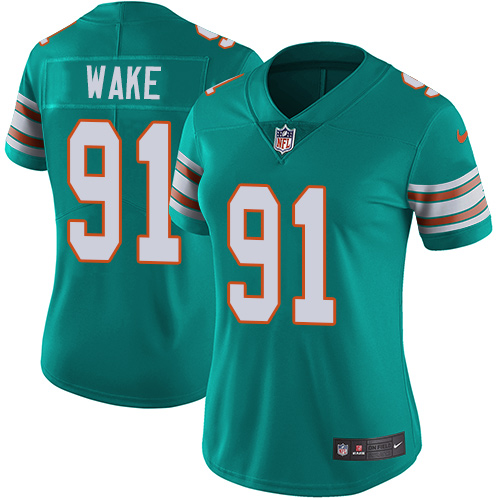 Miami Dolphins #91 Cameron Wake Aqua Green Alternate Women's Stitched Vapor Untouchable Limited Jersey Womens